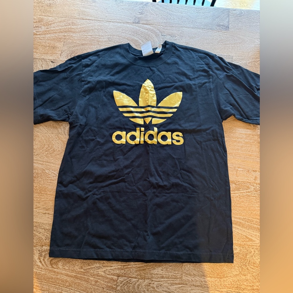 Adidas Black Tee with Gold Logo